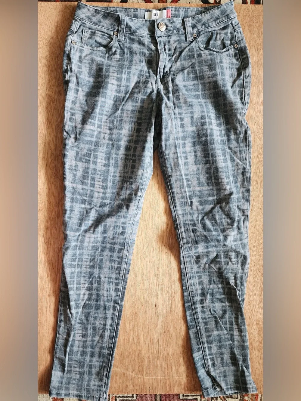 Cabi Curvy Grid Skinny Jeans Blue Gray Wash Stretch Denim Style 3049 Size 10